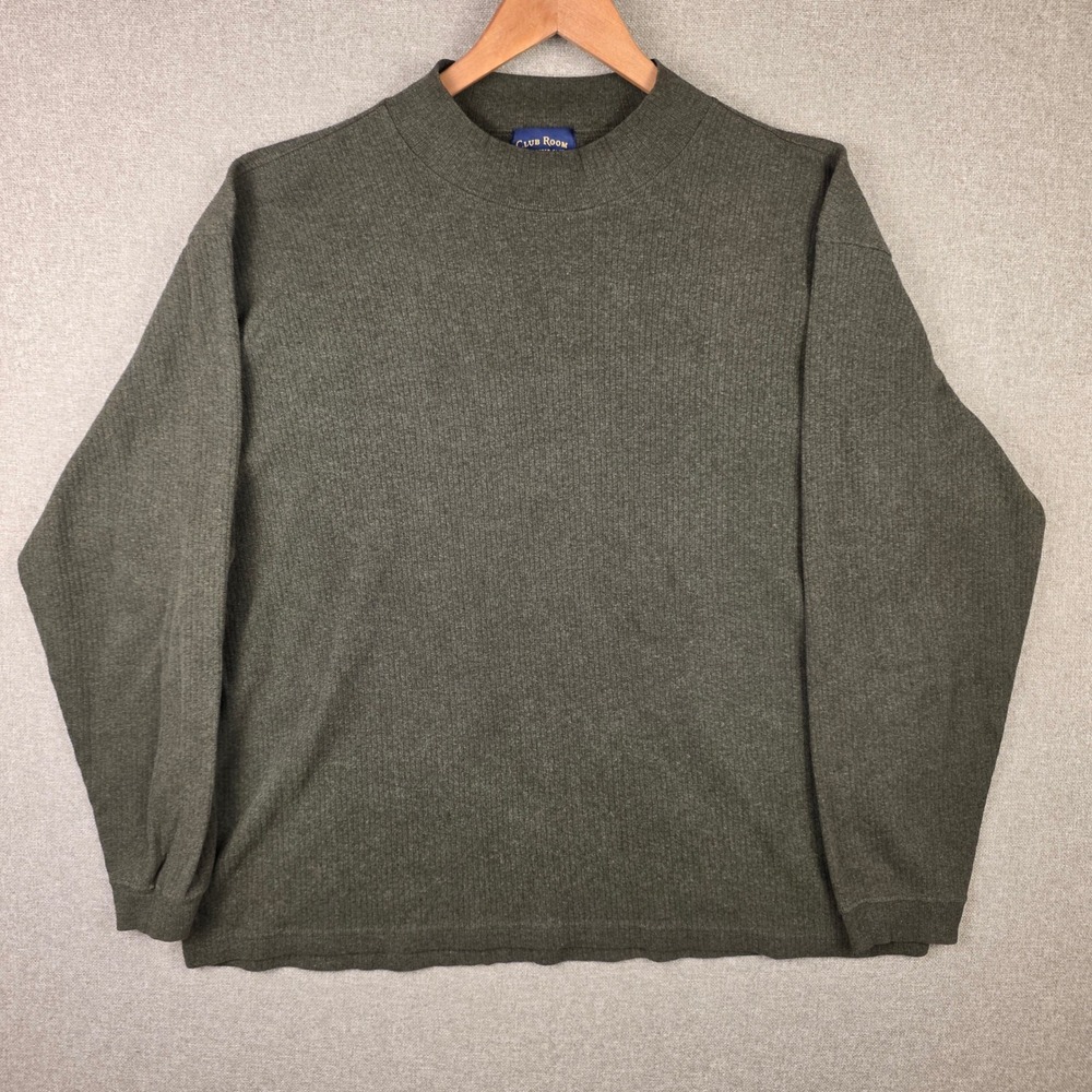 Club Room Mens XL Mock Neck Long Sleeve Ribbed Cotton Shirt Olive Green
